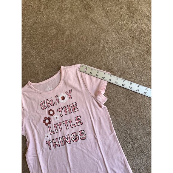 Pink Wonder Nation Girls T-Shirt L/10-12 "Enjoy The Little Things" Floral Sequin - Picture 9 of 10